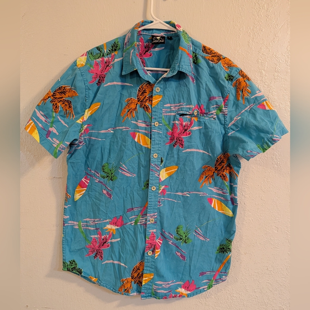 Tropical Blue Floral Men's Button Down Shirt